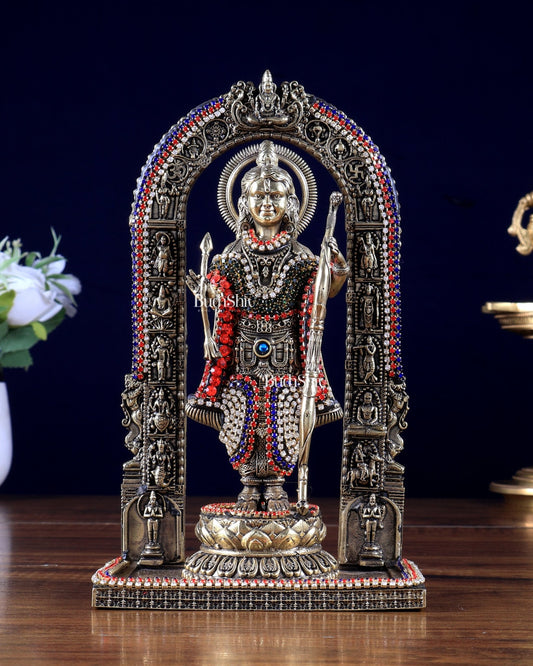 Brass Ram Lalla Idol , 8" Tall jewelled up - Budhshiv.com