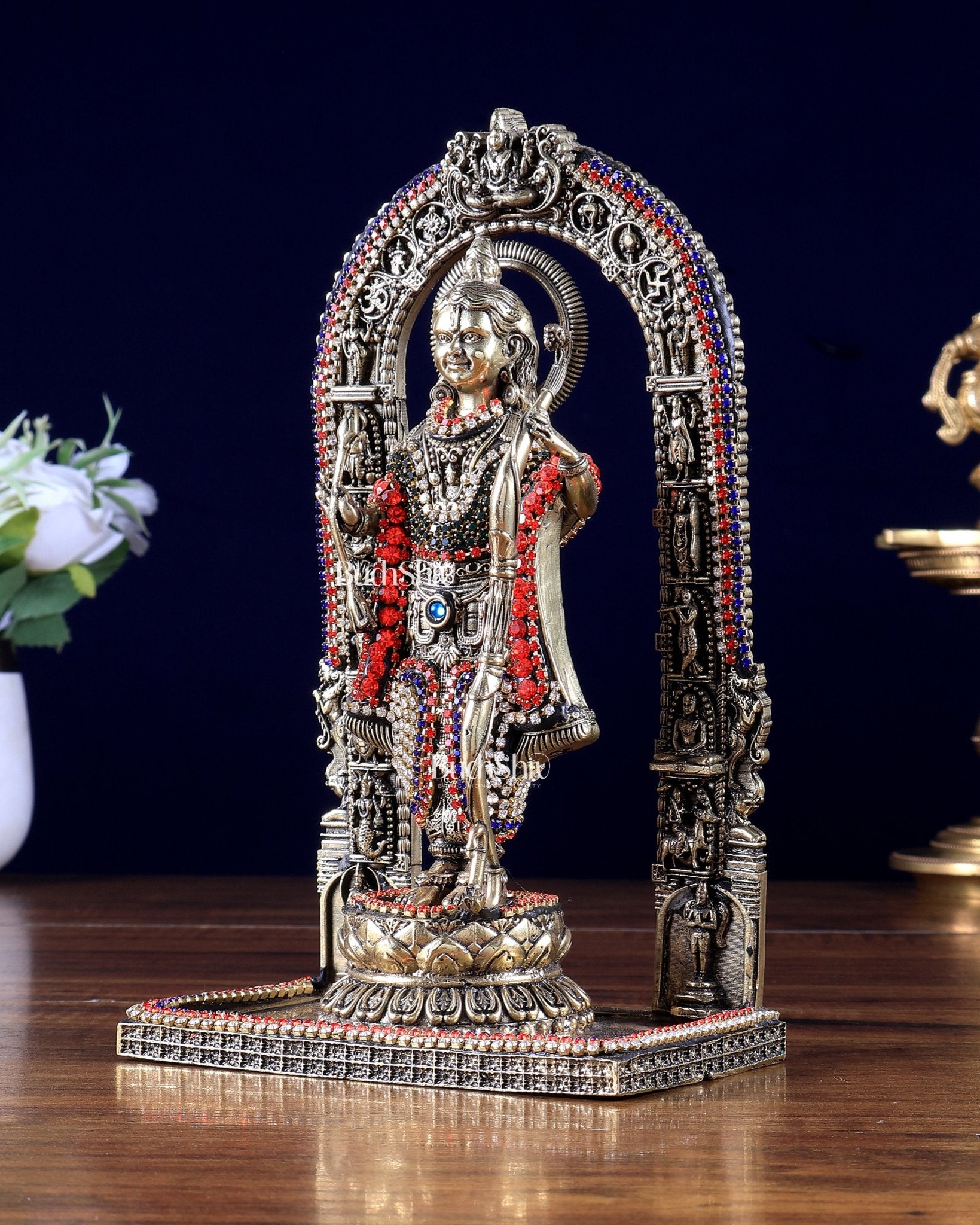 Brass Ram Lalla Idol , 8" Tall jewelled up - Budhshiv.com