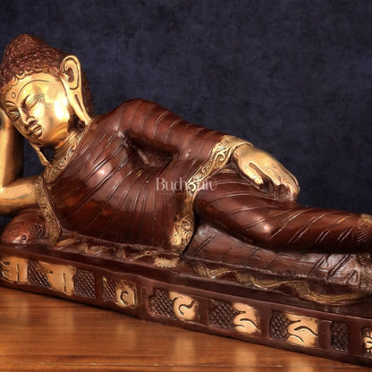 Brass Reclining sleeping Buddha Sculpture in Unique Dual Tone 20 inch - Budhshiv.com