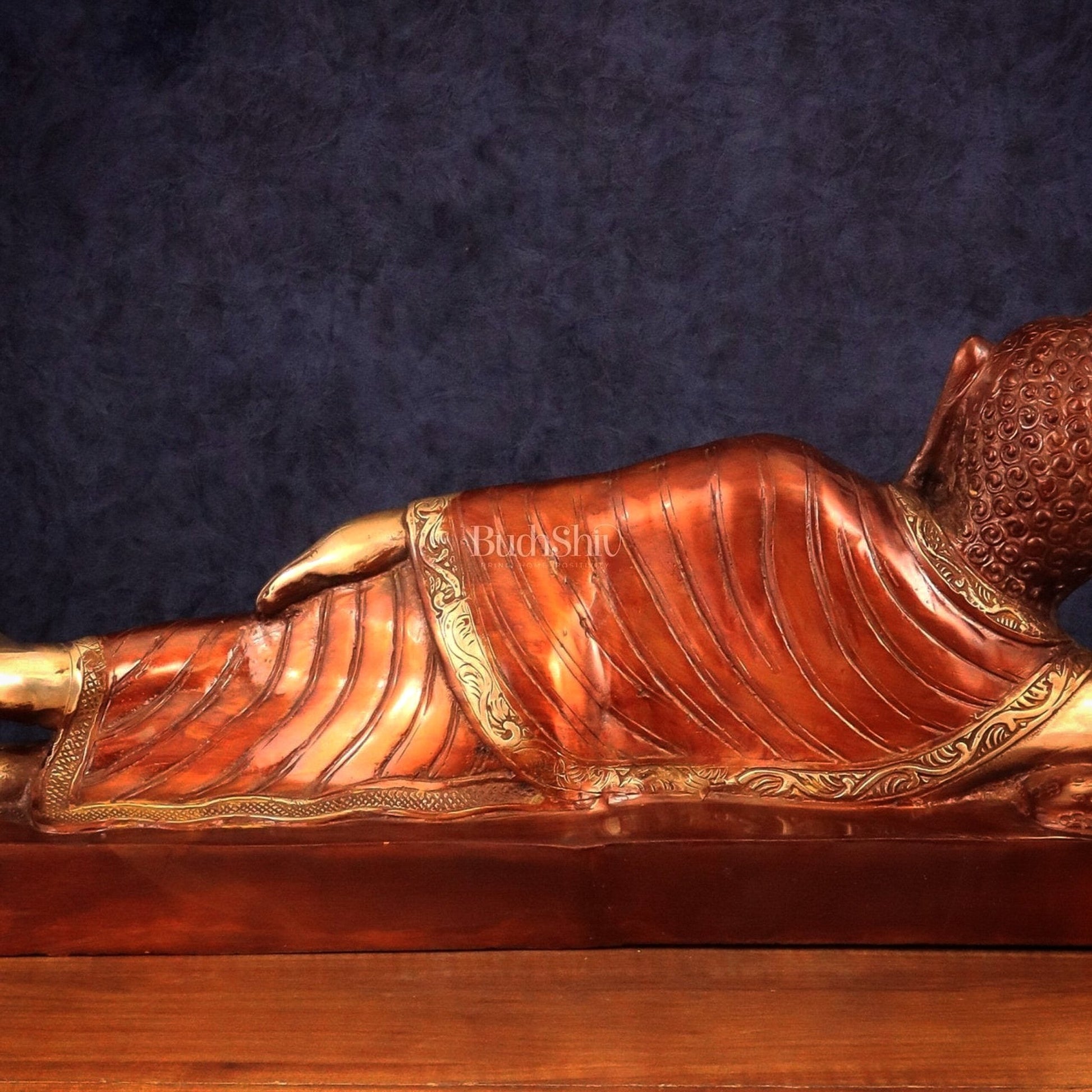 Brass Reclining sleeping Buddha Sculpture in Unique Dual Tone 20 inch - Budhshiv.com