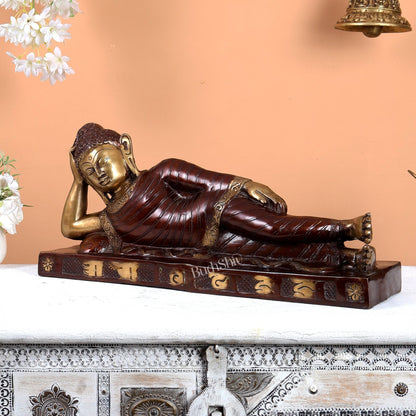 Brass Reclining sleeping Buddha Sculpture in Unique Dual Tone 20 inch - Budhshiv.com