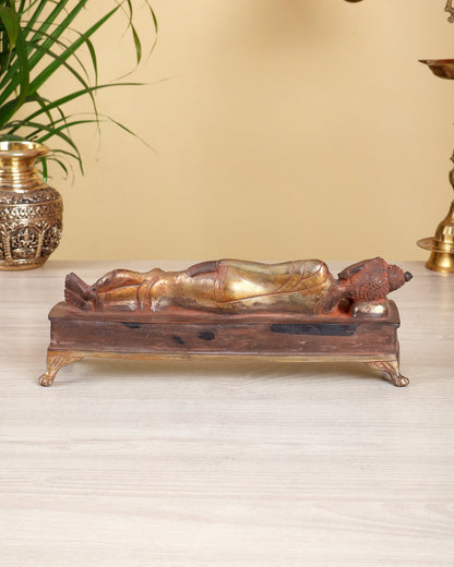 Brass Reclining Sleeping Buddha Statue – Black Silver Sand Finish Nirvana Buddha Sculpture 10" - Budhshiv.com