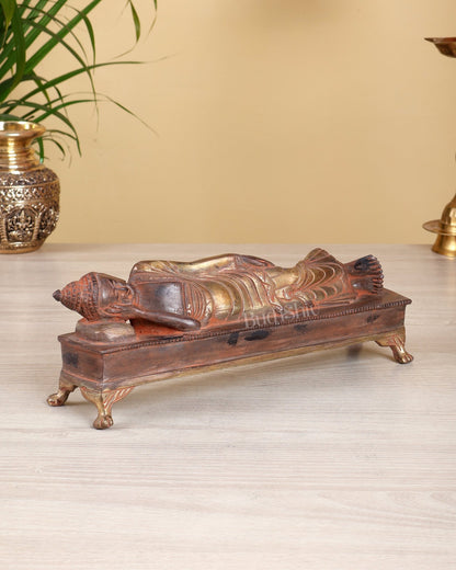 Brass Reclining Sleeping Buddha Statue – Black Silver Sand Finish Nirvana Buddha Sculpture 10" - Budhshiv.com