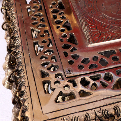 Brass Rectangular Chowki Pedestal for God Idols with Bells | 21 Inch Temple Stool - Budhshiv.com