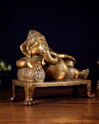 Brass Resting Ganesha Statue Idol - 12 Inch - Budhshiv.com