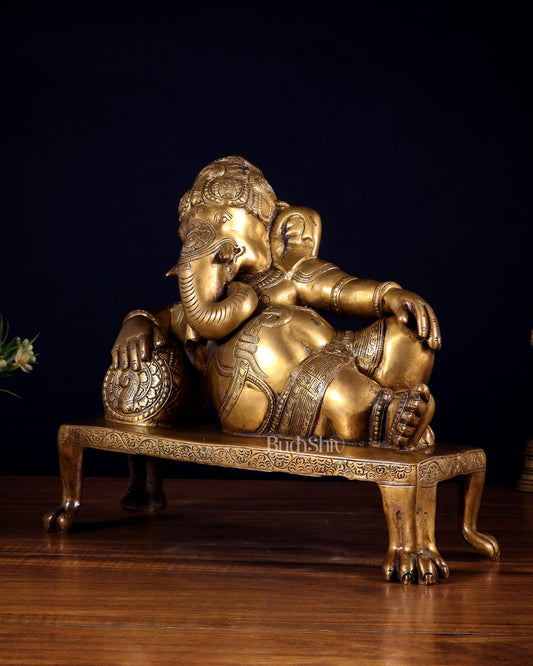 Brass Resting Ganesha Statue Idol - 12 Inch - Budhshiv.com
