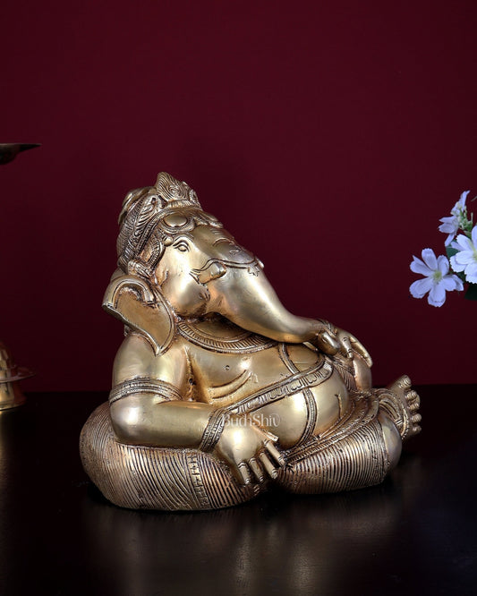Brass Resting Lord Ganesha Statue | 10 inch Decorative Idol for Home & Gift - Budhshiv.com