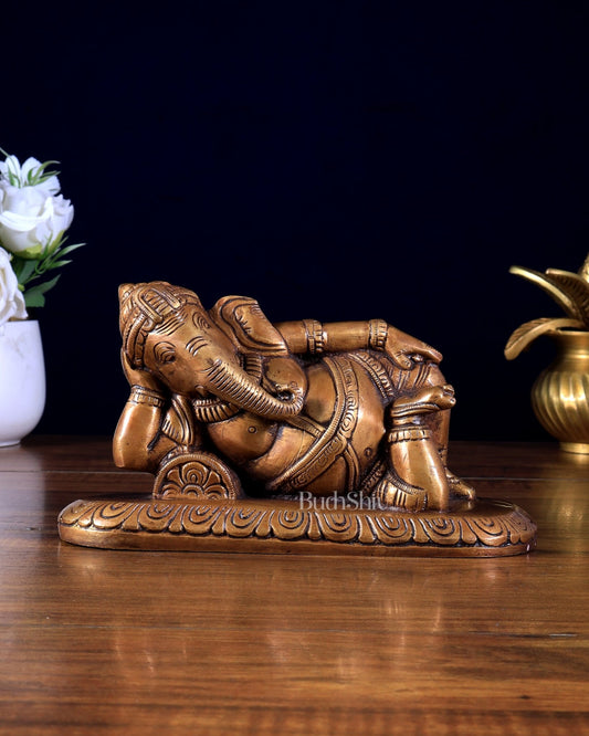 Brass Resting Lord Ganesha Statue 7.5" matte finish - Budhshiv.com