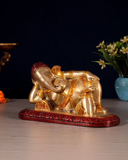 Brass Resting Lord Ganesha Statue 7.5" three tone - Budhshiv.com
