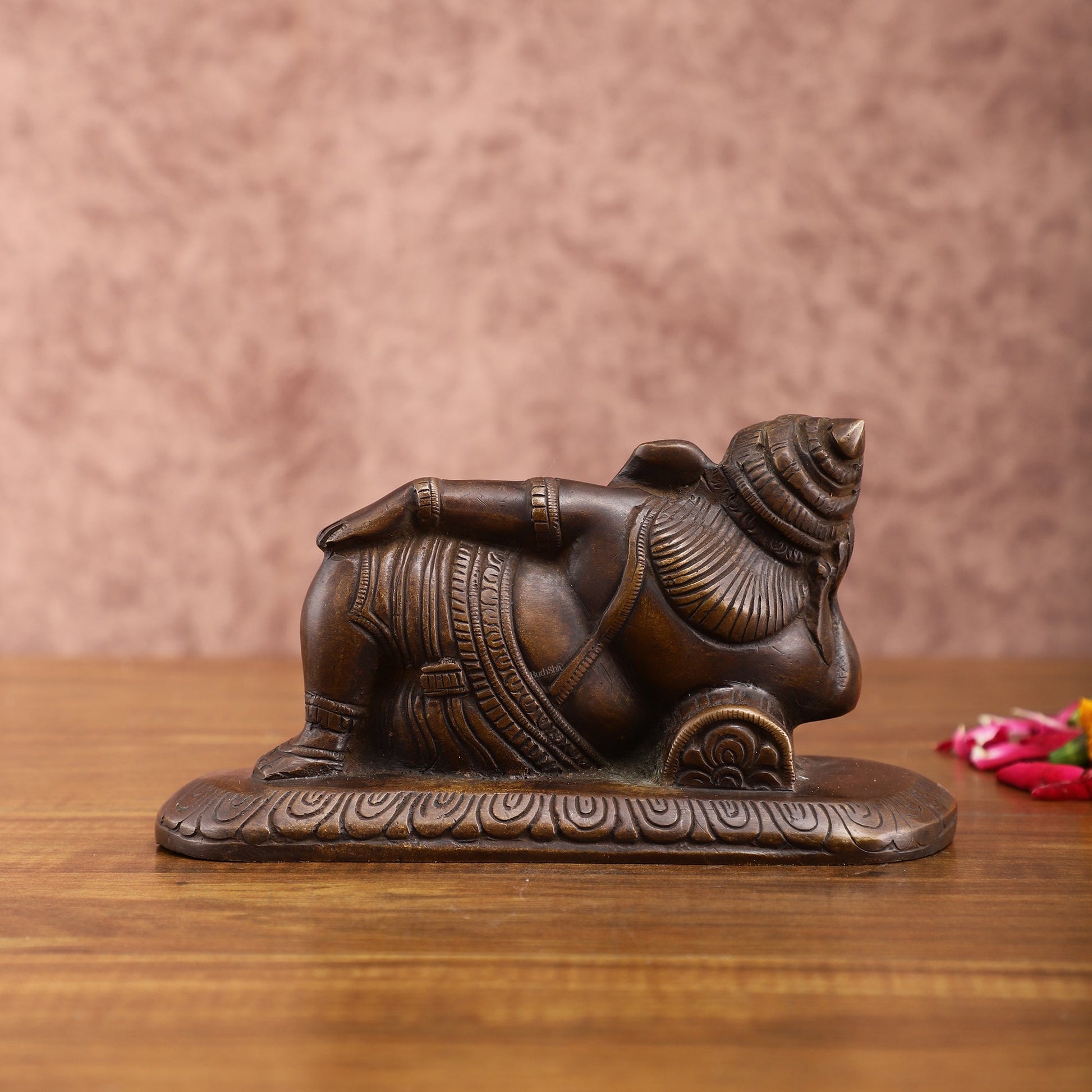 Brass Resting Lord Ganesha Statue – Burnt copper Finish, 7.5 Inch, Vintage Design - Budhshiv.com