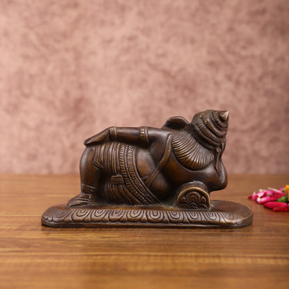 Brass Resting Lord Ganesha Statue – Burnt copper Finish, 7.5 Inch, Vintage Design - Budhshiv.com