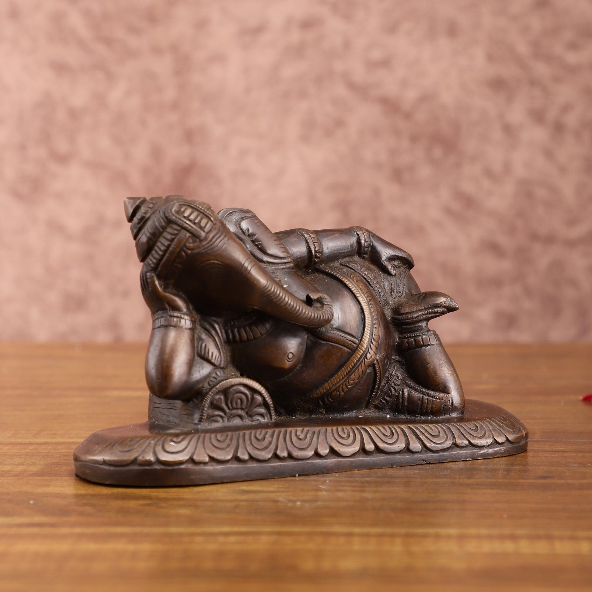 Brass Resting Lord Ganesha Statue – Burnt copper Finish, 7.5 Inch, Vintage Design - Budhshiv.com