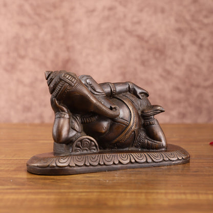 Brass Resting Lord Ganesha Statue – Burnt copper Finish, 7.5 Inch, Vintage Design - Budhshiv.com