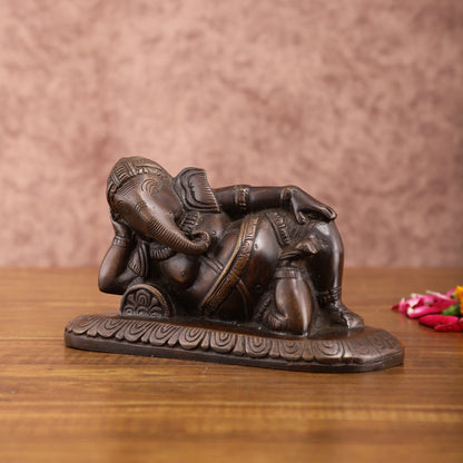 Brass Resting Lord Ganesha Statue – Burnt copper Finish, 7.5 Inch, Vintage Design - Budhshiv.com