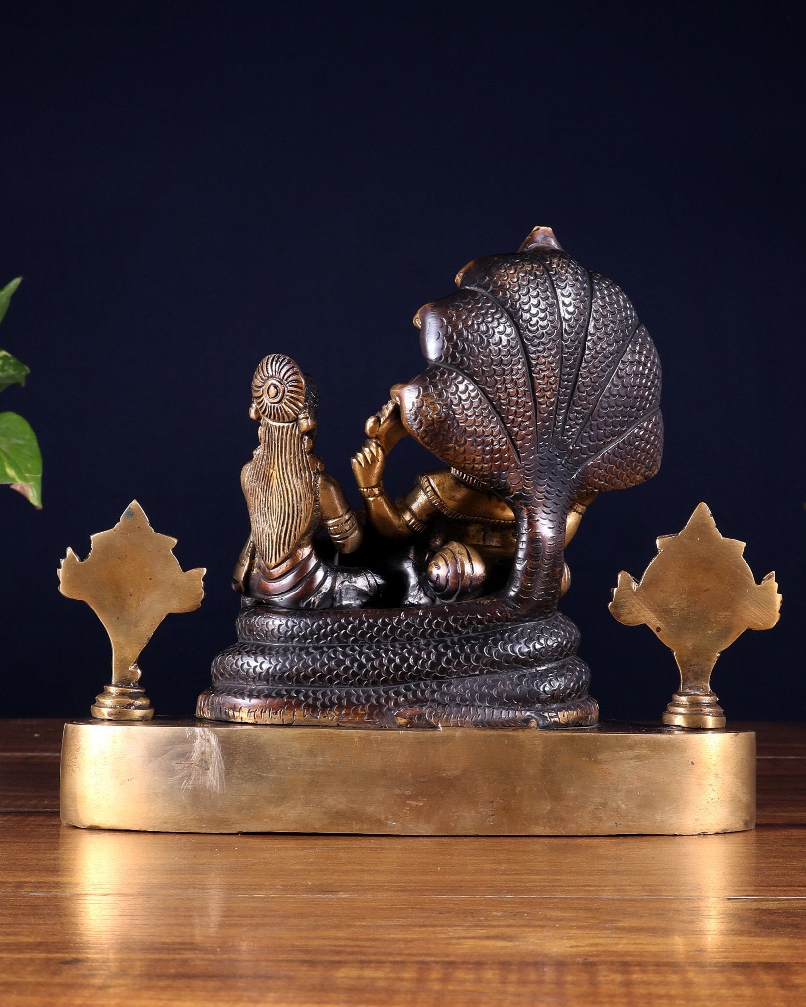 Brass Resting Vishnu Lakshmi Narayan with Shankh Chakra Statue - 8.5 Inch - Budhshiv.com