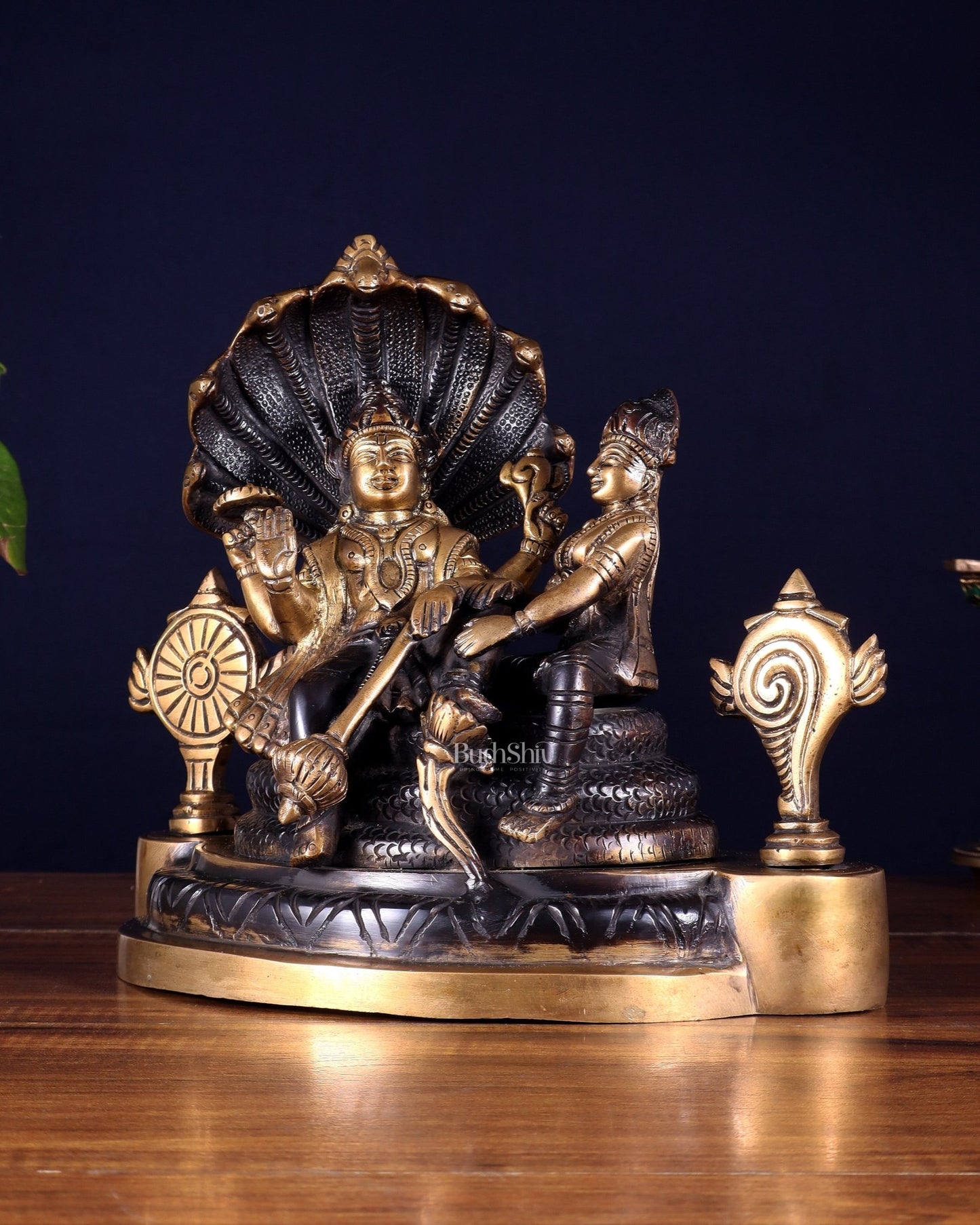 Brass Resting Vishnu Lakshmi Narayan with Shankh Chakra Statue - 8.5 Inch - Budhshiv.com