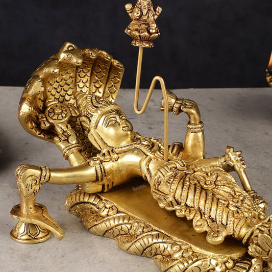 Brass Resting Vishnu with bhrama and Shiv ling - Budhshiv.com