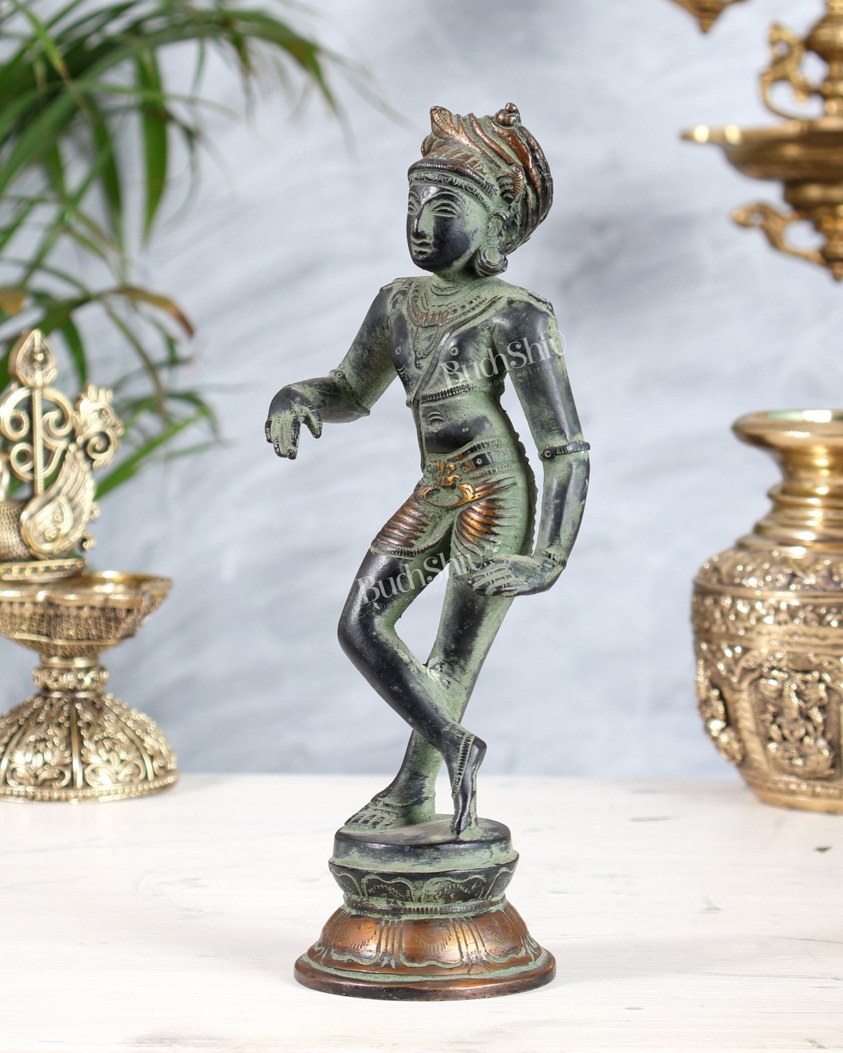 Brass Rishabhvahana Shiva Statue – Antique Green Patina Finish 8.5" - Budhshiv.com