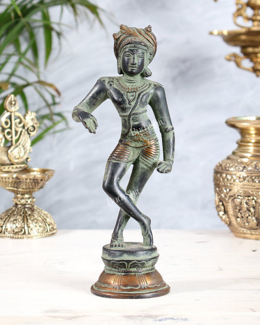 Brass Rishabhvahana Shiva Statue – Antique Green Patina Finish 8.5" - Budhshiv.com