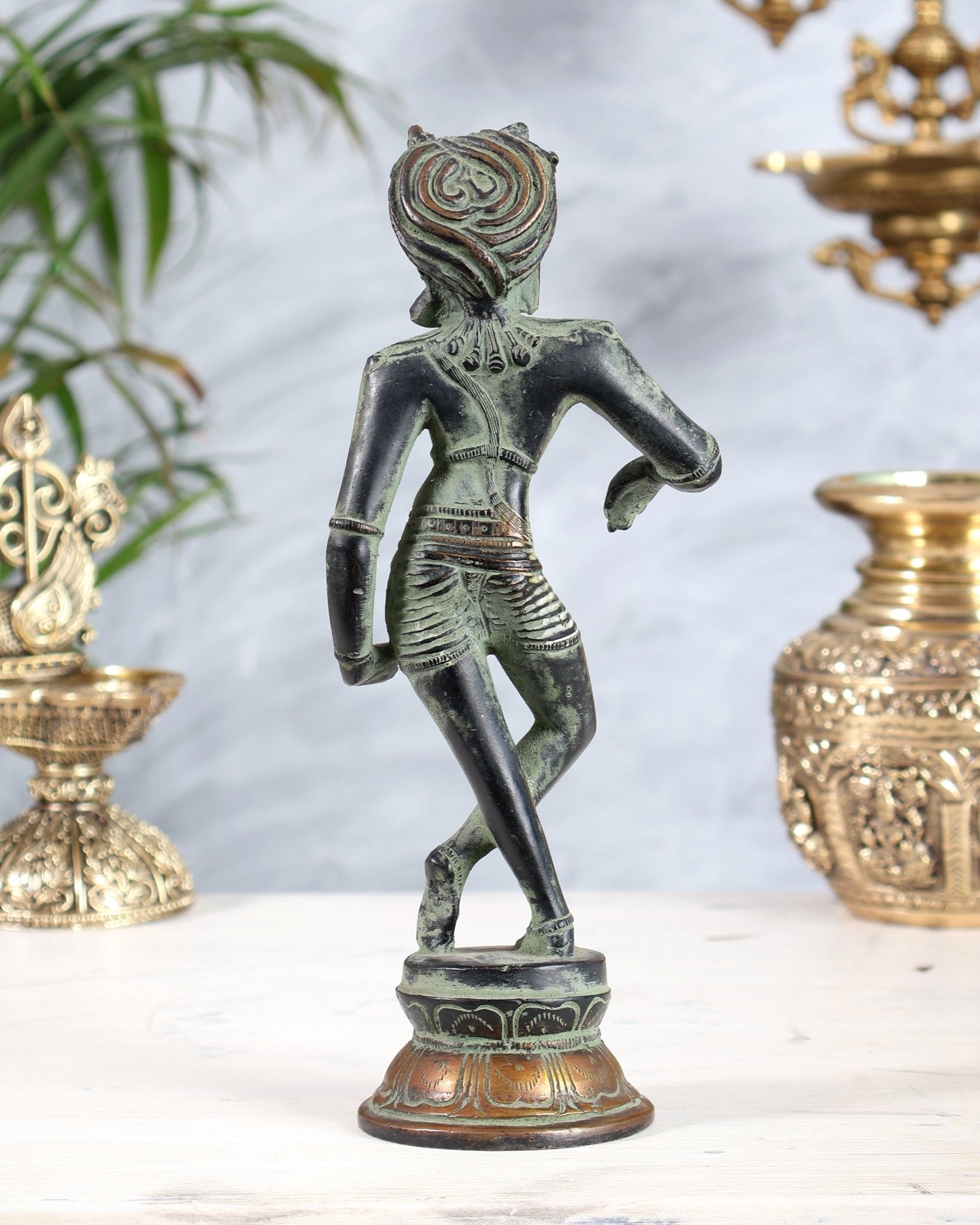 Brass Rishabhvahana Shiva Statue – Antique Green Patina Finish 8.5" - Budhshiv.com
