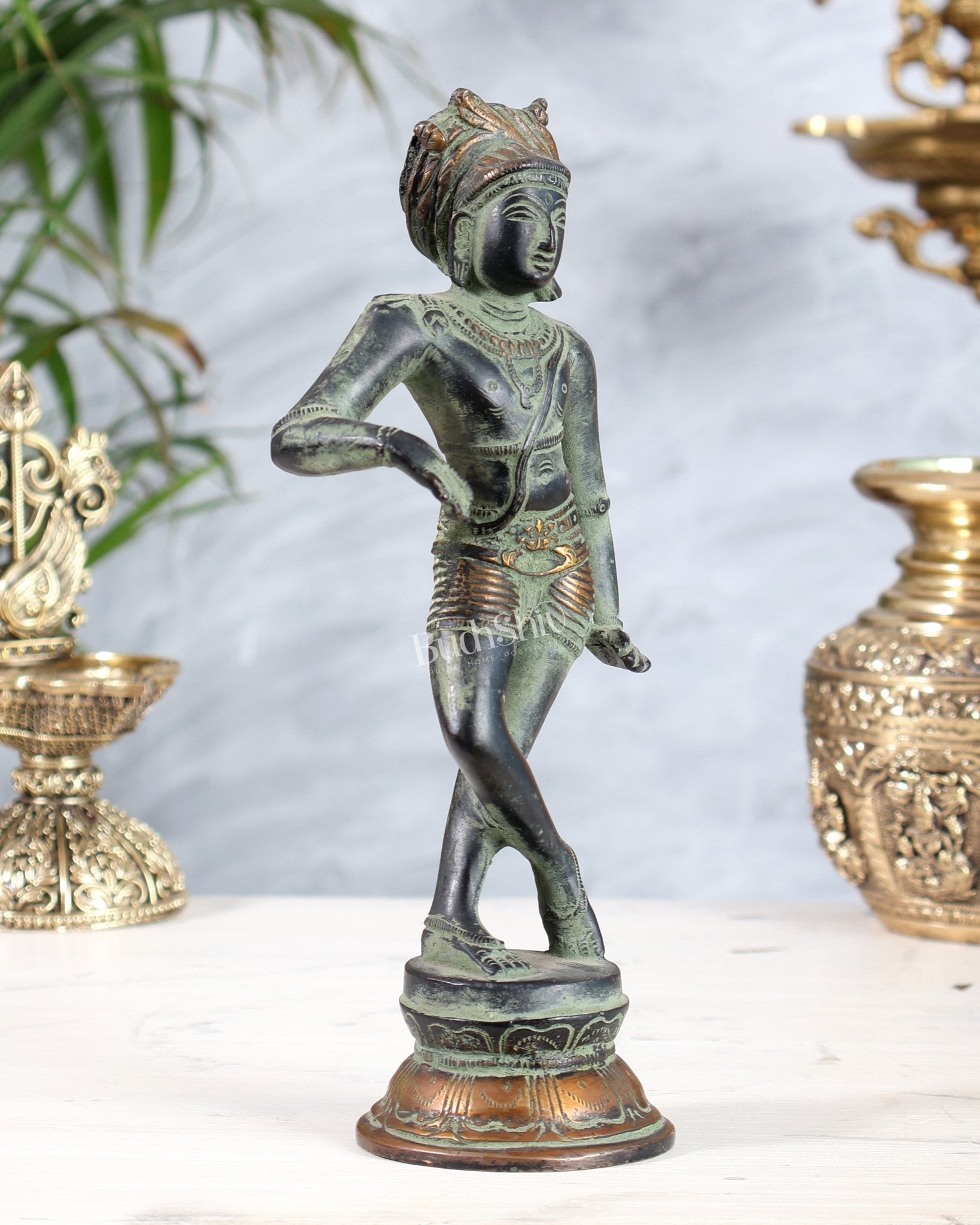 Brass Rishabhvahana Shiva Statue – Antique Green Patina Finish 8.5" - Budhshiv.com