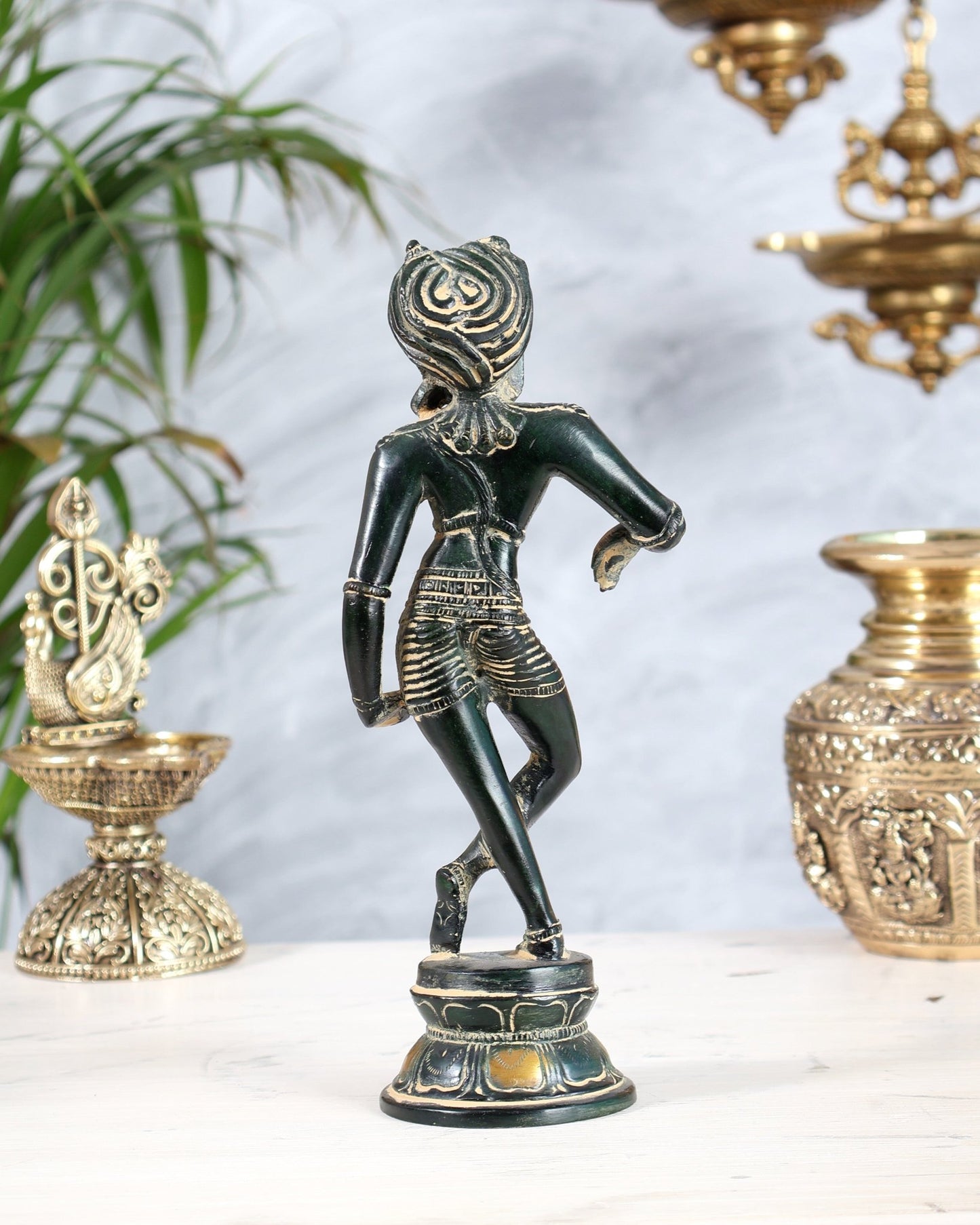 Brass Rishabhvahana Shiva Statue – Green Mud Finish 8.5" - Budhshiv.com