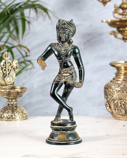 Brass Rishabhvahana Shiva Statue – Green Mud Finish 8.5" - Budhshiv.com