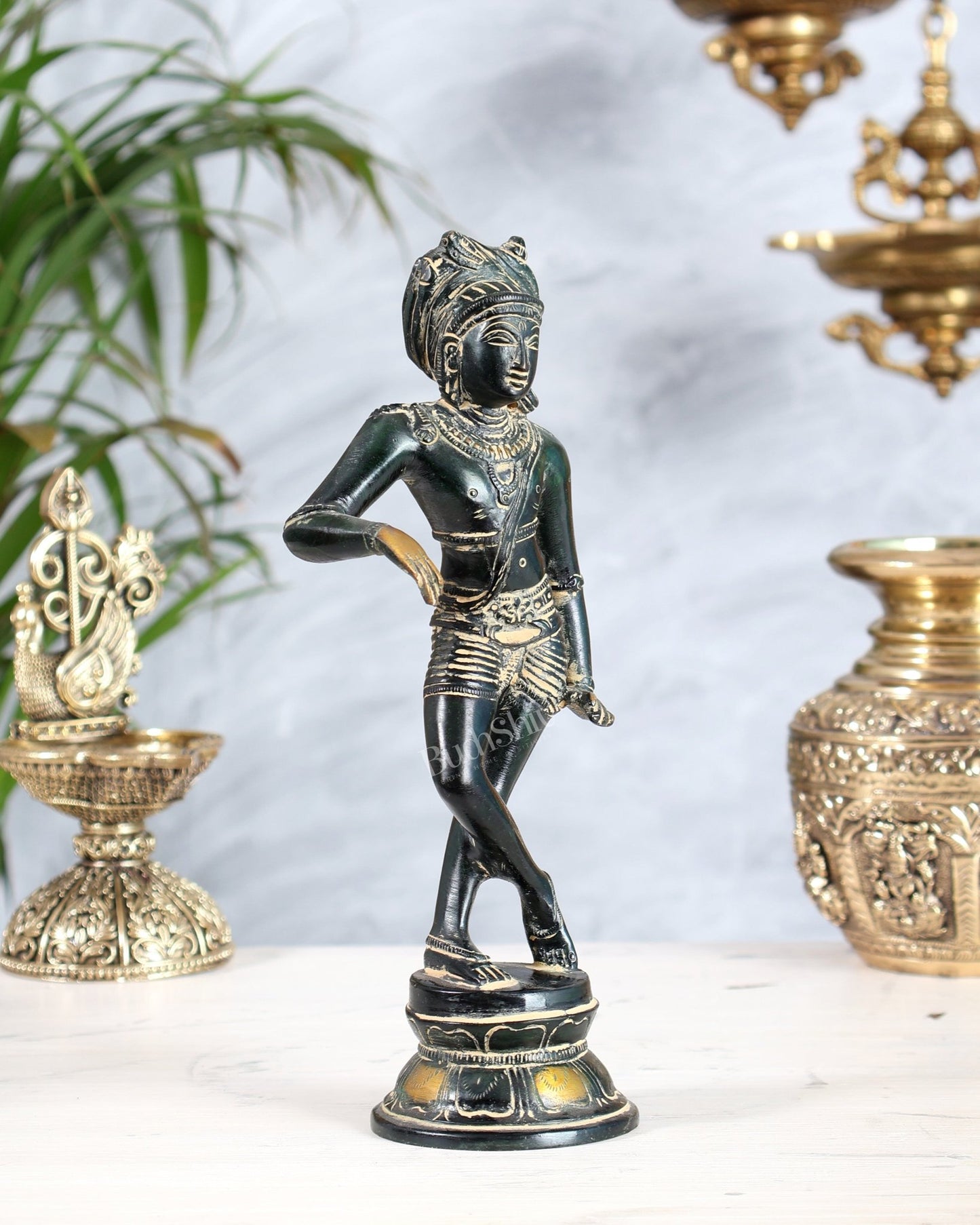 Brass Rishabhvahana Shiva Statue – Green Mud Finish 8.5" - Budhshiv.com