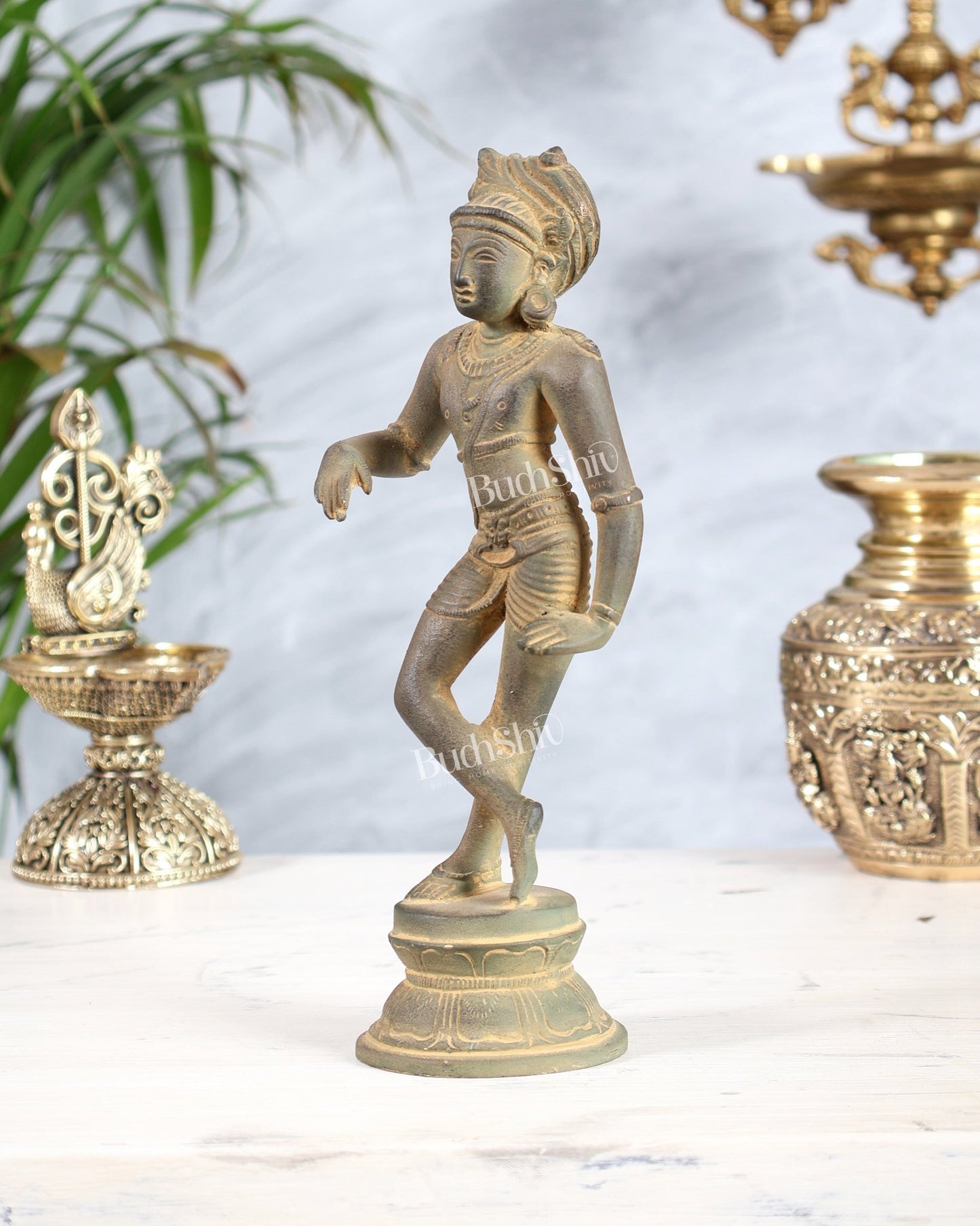Brass Rishabhvahana Shiva Statue – Grey Mud Finish 8.5" - Budhshiv.com