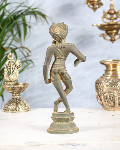 Brass Rishabhvahana Shiva Statue – Grey Mud Finish 8.5" - Budhshiv.com