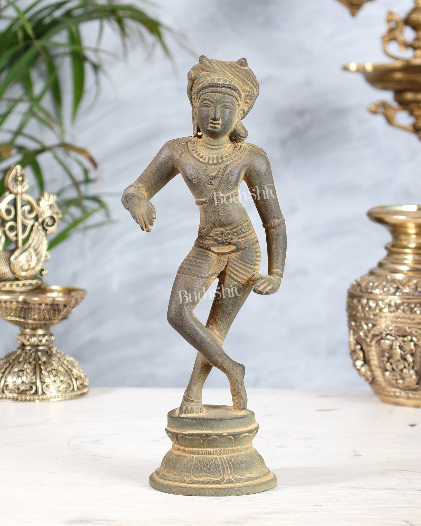 Brass Rishabhvahana Shiva Statue – Grey Mud Finish 8.5" - Budhshiv.com