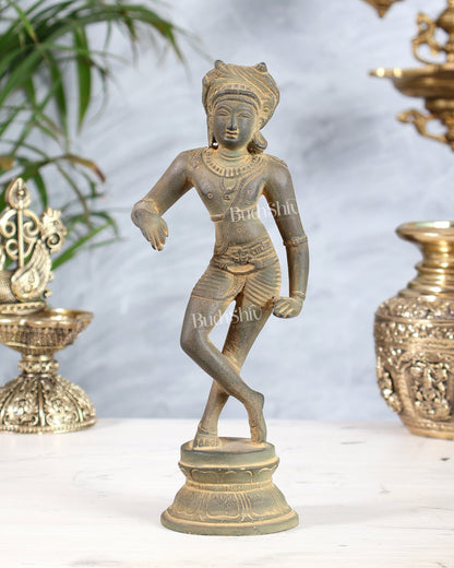 Brass Rishabhvahana Shiva Statue – Grey Mud Finish 8.5" - Budhshiv.com