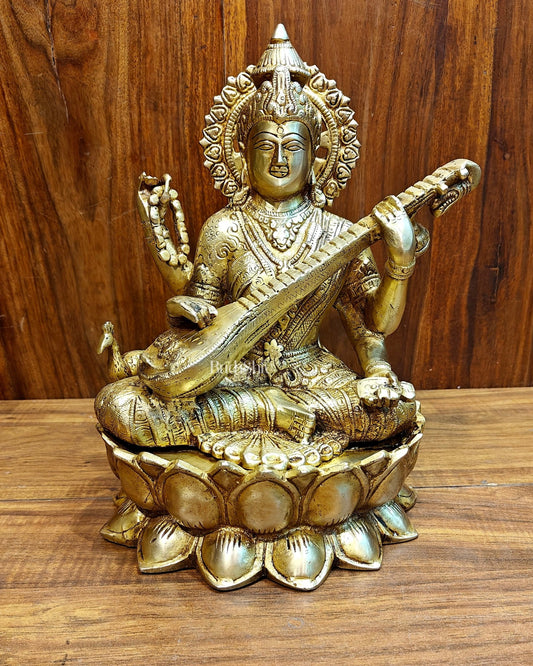 Brass Saraswati idol 12 inch - Budhshiv.com