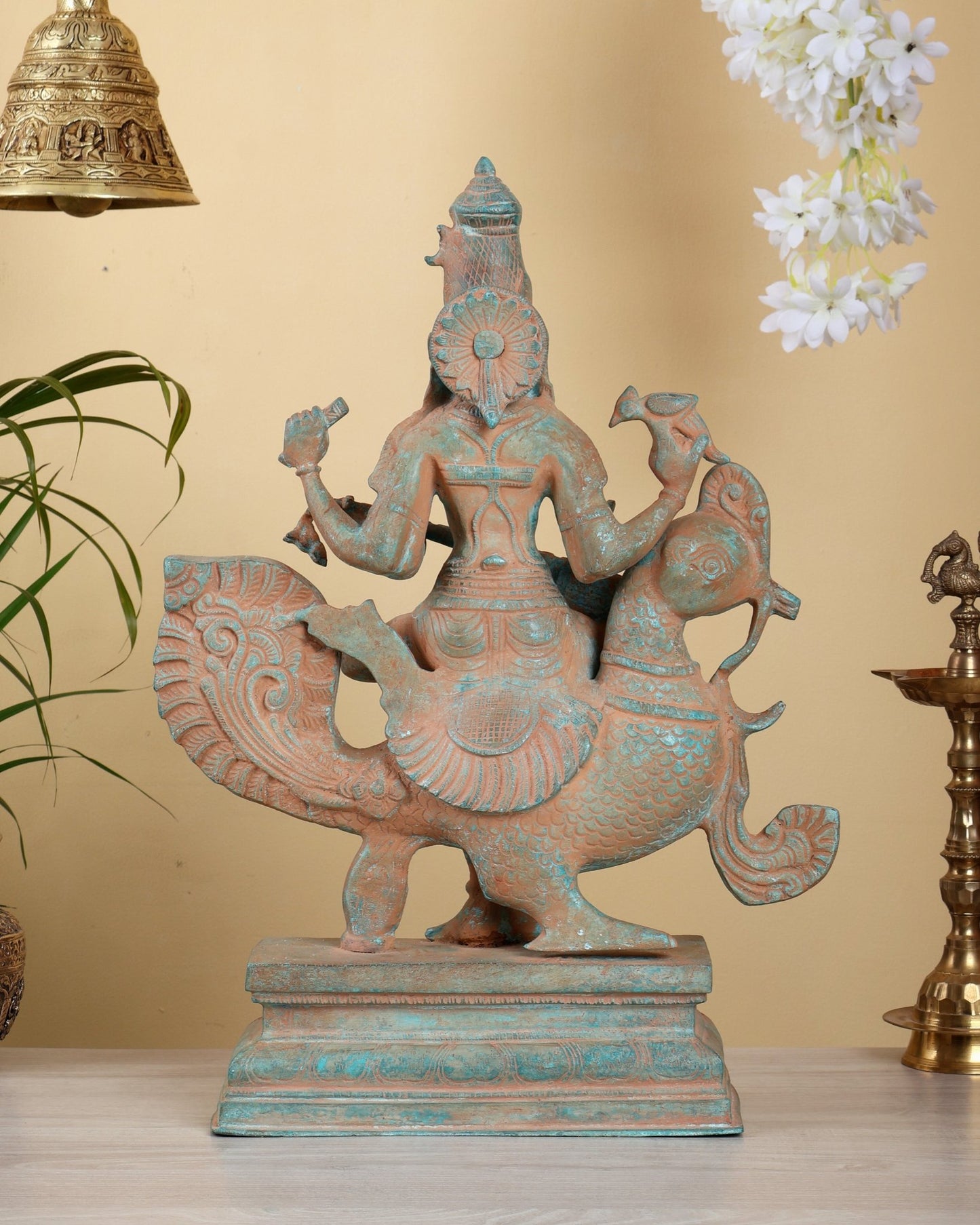 Brass Saraswati on swan Statue sand finish | 20" - Budhshiv.com
