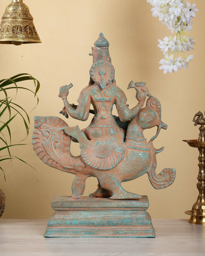 Brass Saraswati on swan Statue sand finish | 20" - Budhshiv.com