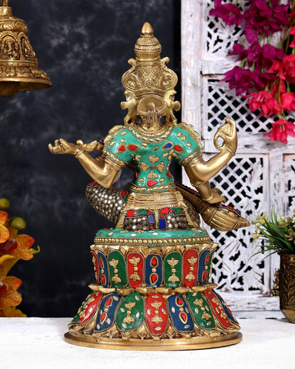 Brass Saraswati Statue | 14.5" Height meenakari - Budhshiv.com