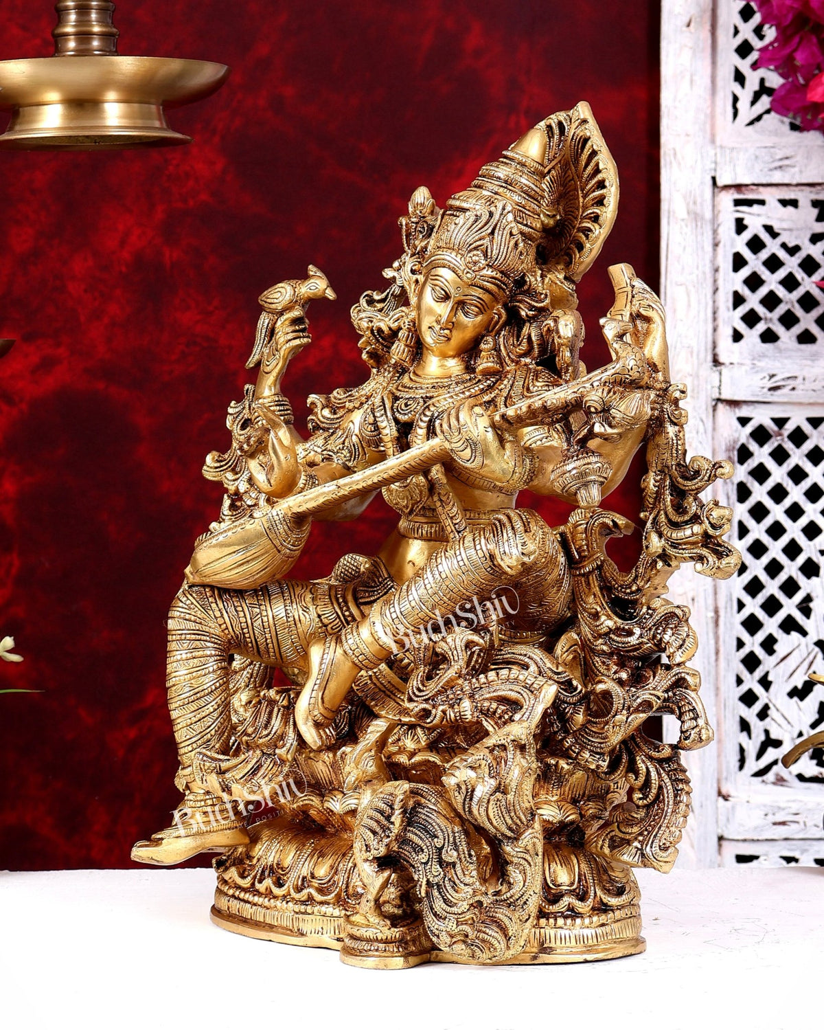 Brass Saraswati statue highly detailed statue 16 inch - Budhshiv.com