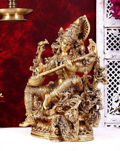 Brass Saraswati statue highly detailed statue 16 inch - Budhshiv.com