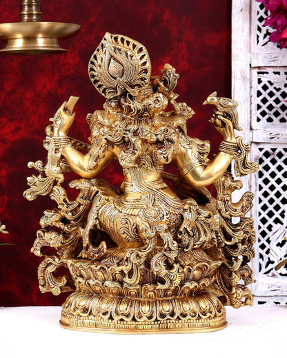 Brass Saraswati statue highly detailed statue 16 inch - Budhshiv.com