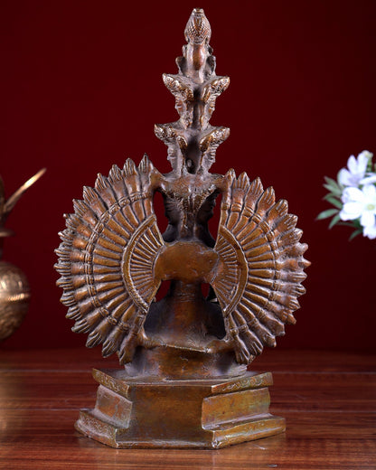 Brass Seated Avalokiteshvara with Many Heads and Hands 9 inch rustic copper tone - Budhshiv.com