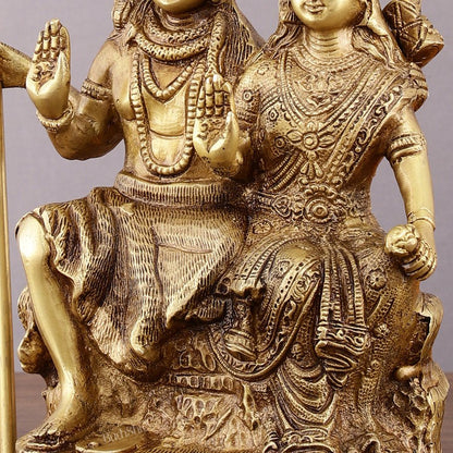 Brass Seated Shiv Parvati Idol – 9 inch matte finish - Budhshiv.com