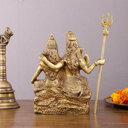 Brass Seated Shiv Parvati Idol – 9 inch matte finish - Budhshiv.com