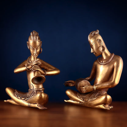 Brass Set of 2 Tansen Musicians – 18 Inch shehnai and dholak player - Budhshiv.com