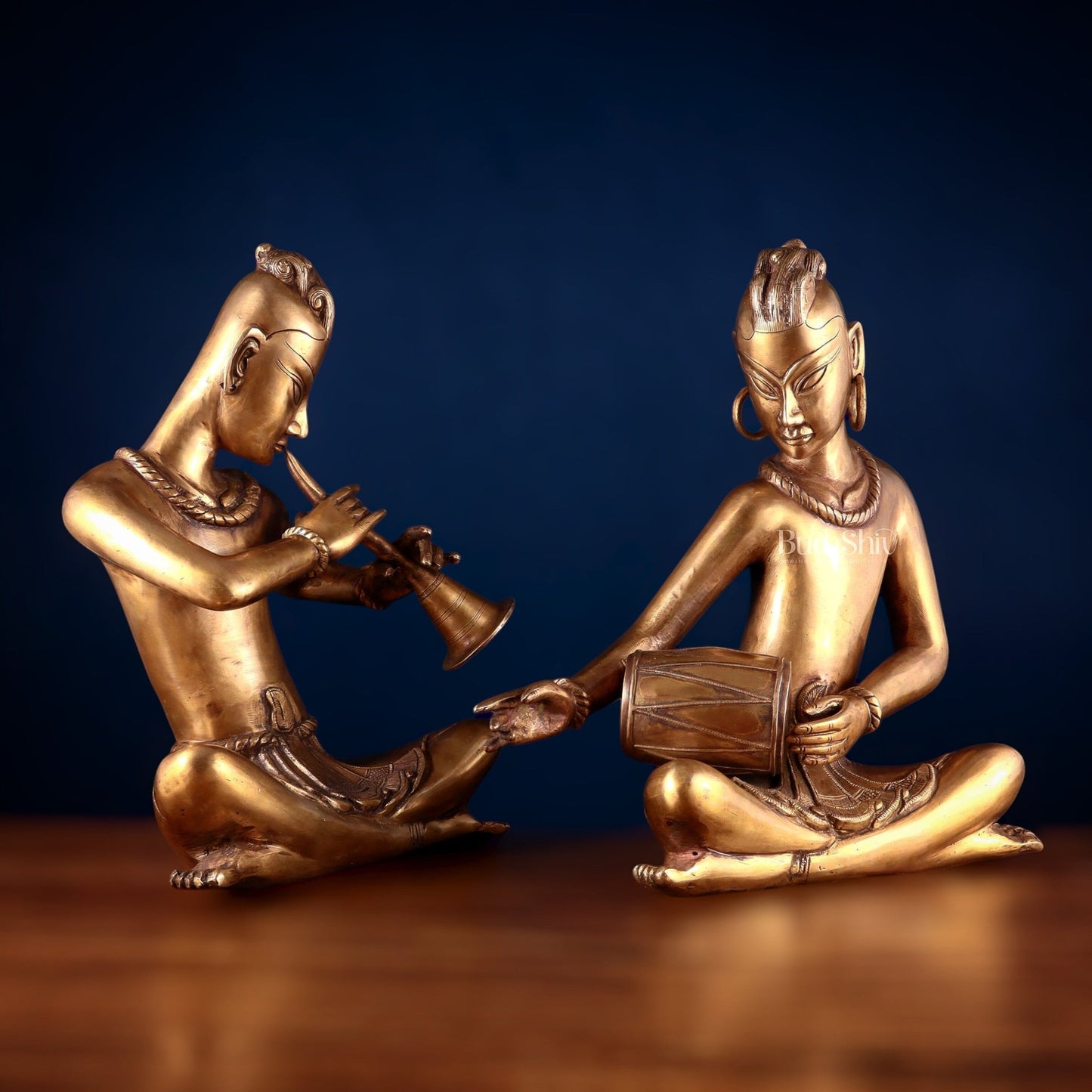 Brass Set of 2 Tansen Musicians – 18 Inch shehnai and dholak player - Budhshiv.com