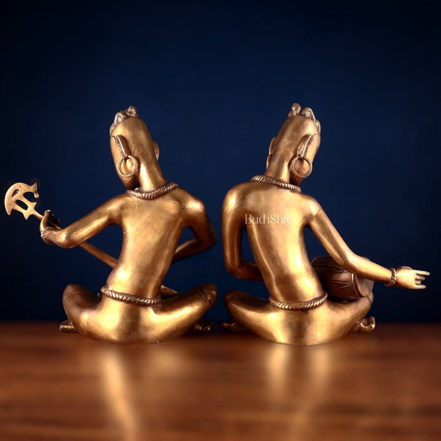 Brass Set of 2 Tansen Musicians – 18 Inch sitar and dholak player - Budhshiv.com