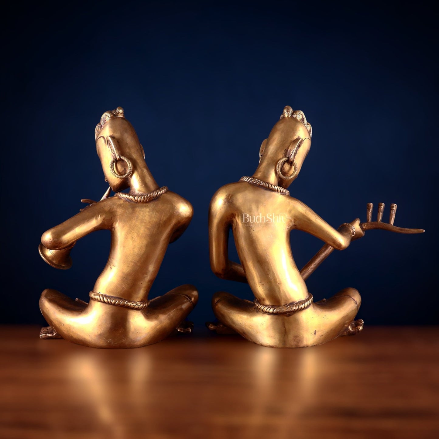 Brass Set of 2 Tansen Musicians – 18 Inch - Budhshiv.com