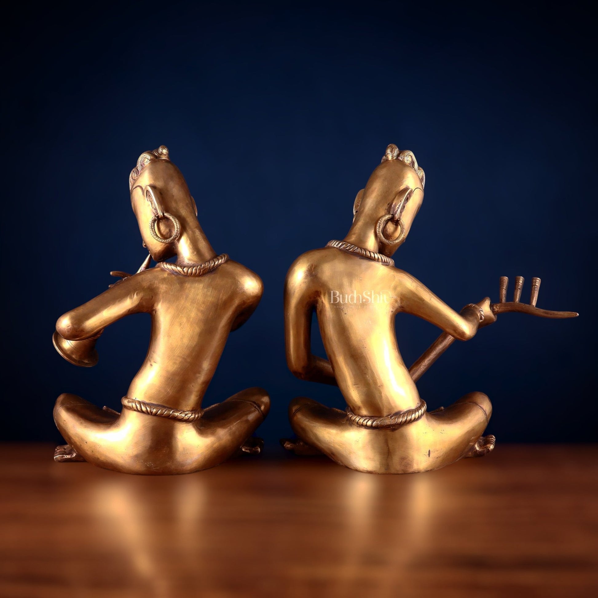 Brass Set of 2 Tansen Musicians – 18 Inch - Budhshiv.com