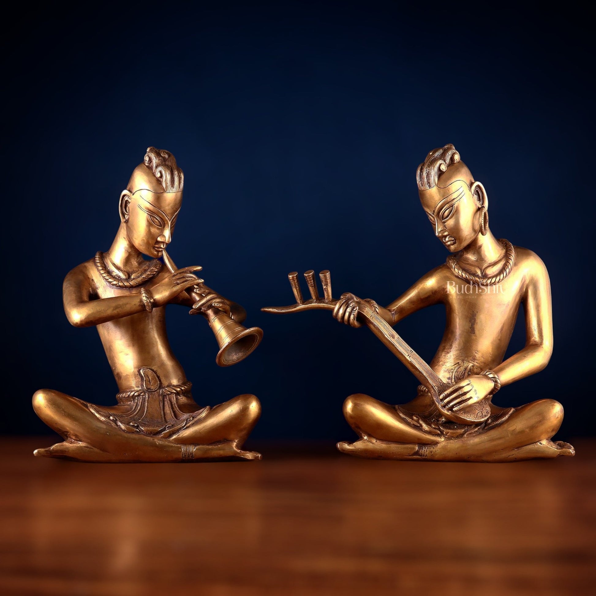 Brass Set of 2 Tansen Musicians – 18 Inch - Budhshiv.com