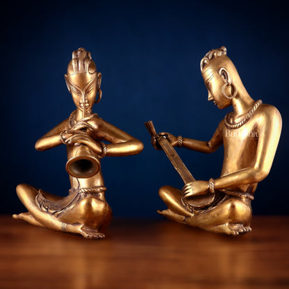 Brass Set of 2 Tansen Musicians – 18 Inch - Budhshiv.com