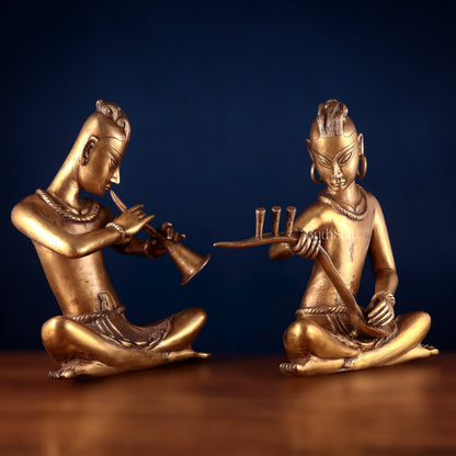 Brass Set of 2 Tansen Musicians – 18 Inch - Budhshiv.com